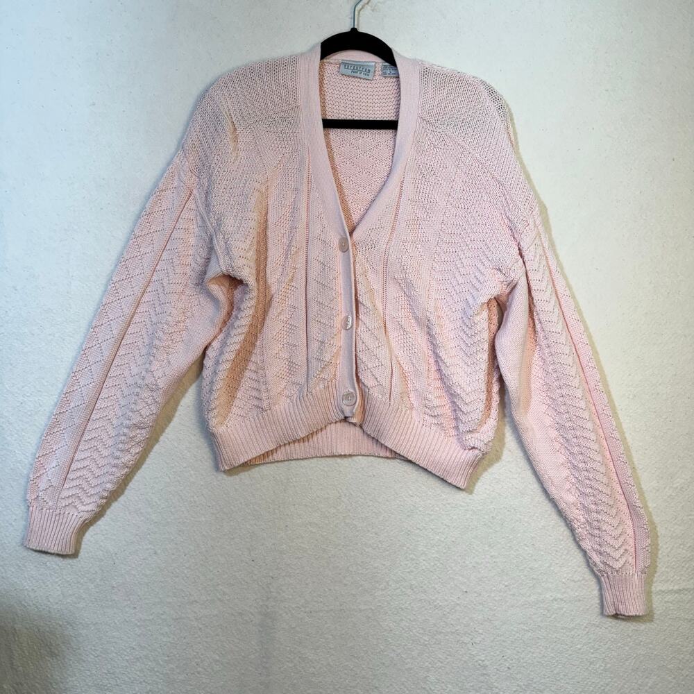 Nordstrom Point of View VTG Light Pink Cotton Chunky Knit Cardigan Sweater Large